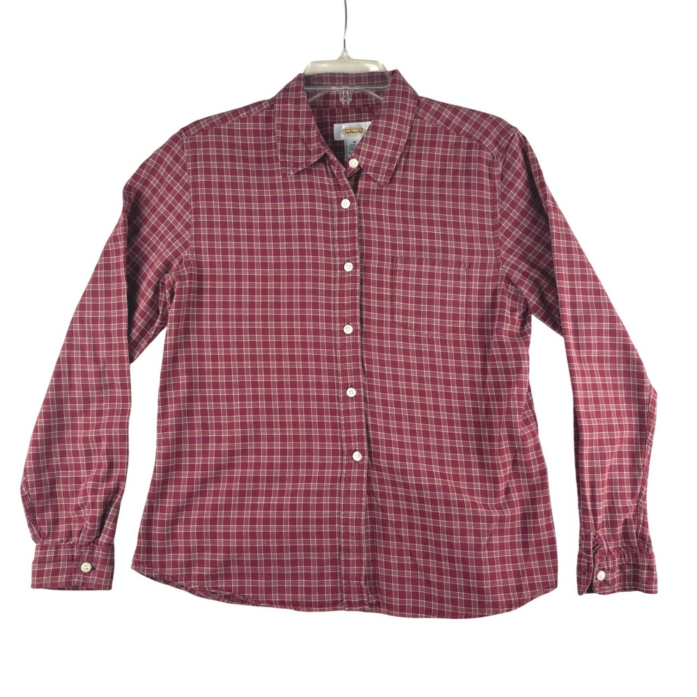 Talbots Shirt Womens M‎ Burgundy Plaid Button Down Long Sleeve Classic Basic